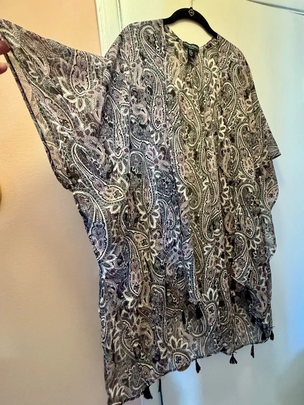 2X Cynthia Rowley Lightweight Paisley Kimono Cover-Up, lavender pastels black